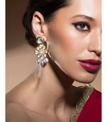 Enigmatic Kundan Polki Gold Enamelled Earrings In Stunning Baroque Pearls And Dazzling Quartz