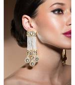 Exquisite Kundan Polki Earrings In Gold Enamelling Paired With Quartz And Baroque Pearls