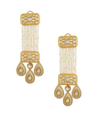 Exquisite Kundan Polki Earrings In Gold Enamelling Paired With Quartz And Baroque Pearls 2