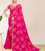 Divaastha Pink Georgette Chiffon Blend Floral Saree with Blouse Piece ( CCSDOLLYFLOWERPINK. )