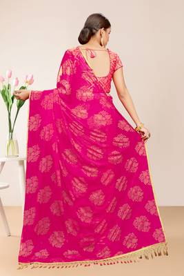 Divaastha Pink Georgette Chiffon Blend Floral Saree with Blouse Piece ( CCSDOLLYFLOWERPINK. ) 2