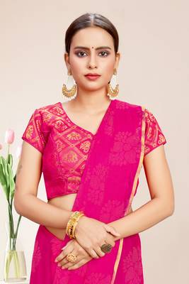 Divaastha Pink Georgette Chiffon Blend Floral Saree with Blouse Piece ( CCSDOLLYFLOWERPINK. ) 3