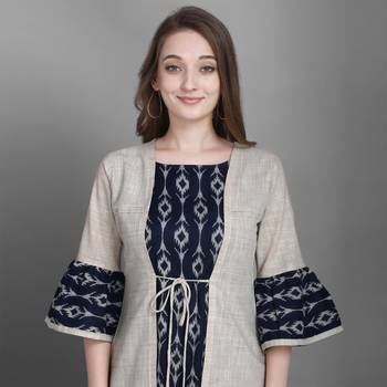 Women's Navy Blue Ethnic Jacket and Kurta Set 5