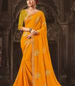yellow printed georgette saree with blouse