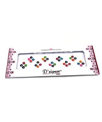 Round Maroon & Multicolor Velvet Bindi With Silver Stone(Pack Of 2) 2