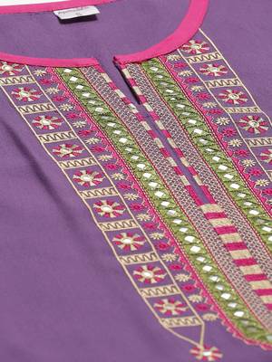 Women's Purple Rayon Embroidered Straight Kurta 5