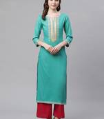 Women's Sea Green Rayon Embroidered Straight Kurta