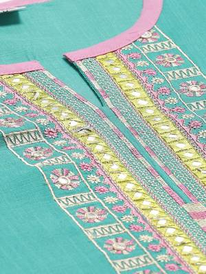 Women's Sea Green Rayon Embroidered Straight Kurta 5
