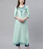 Women's Sea Green Rayon Embroidered Straight Kurta
