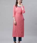 Women's Peach Rayon Embroidered Straight Kurta
