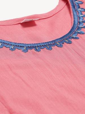Women's Peach Rayon Embroidered Straight Kurta 5