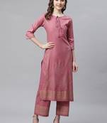 Women's Mauve Purple  Rayon Hand Block Foil Printed Straight Kurta Palazzo Set