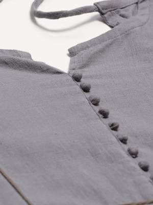Women's Grey  Cotton Blend Solid Assymetrical Kurta Pant Set 5