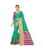 green Lichi Silk Banarasi Jacquard Designer Saree For Women