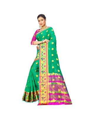 green Lichi Silk Banarasi Jacquard Designer Saree For Women 3