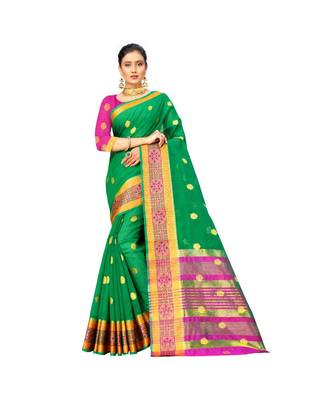 green Lichi Silk Banarasi Jacquard Designer Saree For Women 1