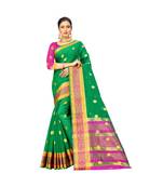green Lichi Silk Banarasi Jacquard Designer Saree For Women