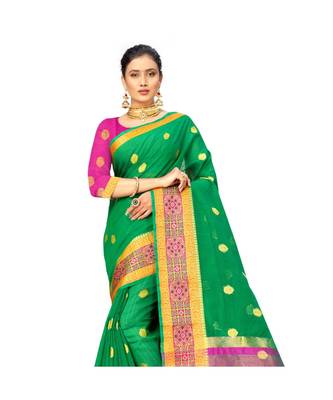green Lichi Silk Banarasi Jacquard Designer Saree For Women 2