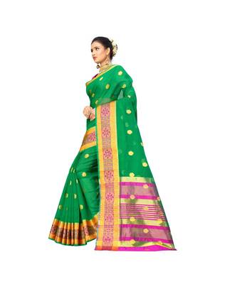 green Lichi Silk Banarasi Jacquard Designer Saree For Women 3