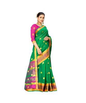green Lichi Silk Banarasi Jacquard Designer Saree For Women 4