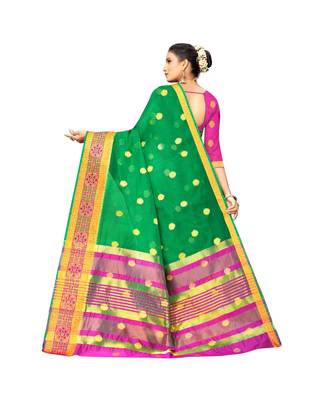 green Lichi Silk Banarasi Jacquard Designer Saree For Women 5