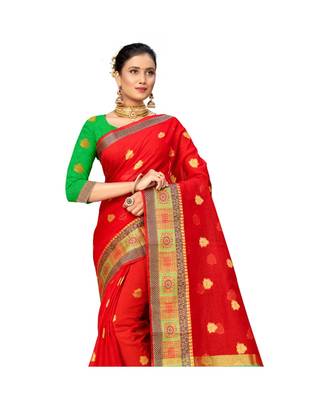 red Lichi Silk Banarasi Jacquard Designer Saree For Women 1