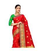 red Lichi Silk Banarasi Jacquard Designer Saree For Women