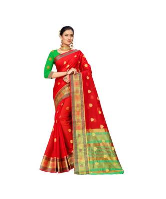 red Lichi Silk Banarasi Jacquard Designer Saree For Women 2
