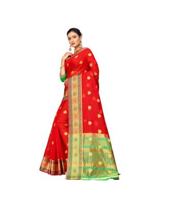 red Lichi Silk Banarasi Jacquard Designer Saree For Women 3