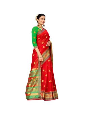 red Lichi Silk Banarasi Jacquard Designer Saree For Women 4