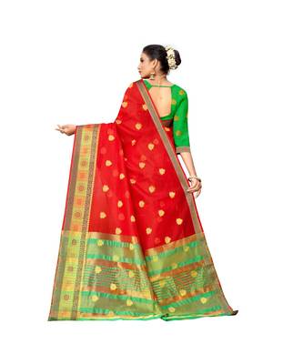 red Lichi Silk Banarasi Jacquard Designer Saree For Women 5