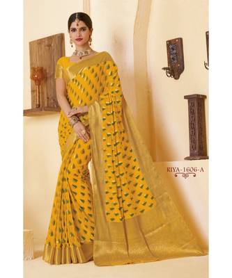 Yellow embroidered Chiffon saree with blouse 1