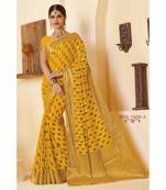 Yellow embroidered Chiffon saree with blouse