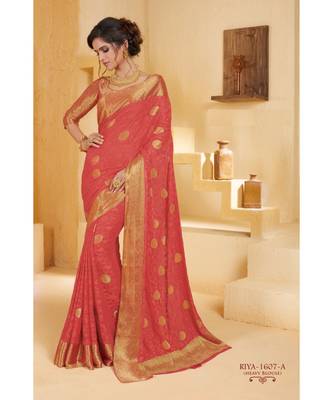 Pink embroidered Chiffon saree with blouse 1