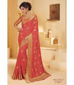 Pink embroidered Chiffon saree with blouse
