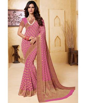 Purple embroidered Chiffon saree with blouse 1