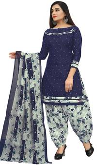Navy-blue printed cotton salwar