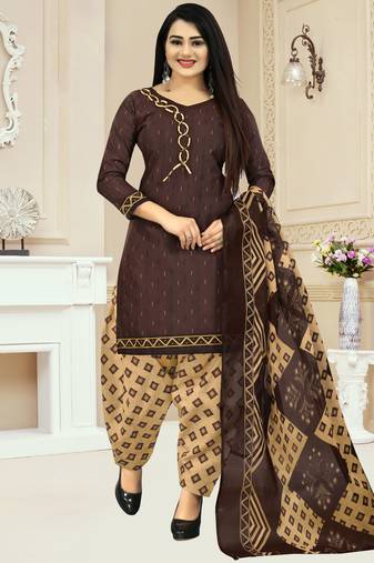 Brown printed cotton salwar
