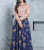 Navy-blue printed crepe semi stitched lehenga