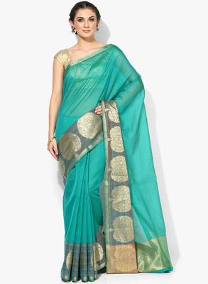 Light green woven cotton silk saree with blouse 1