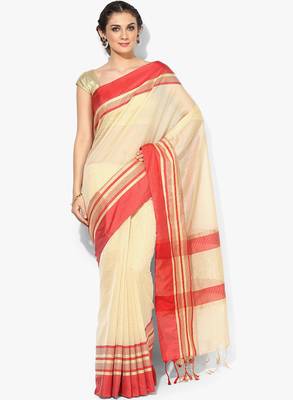Beige woven cotton silk saree with blouse 1