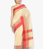 Beige woven cotton silk saree with blouse