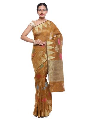 Brown woven art silk  saree with blouse 1