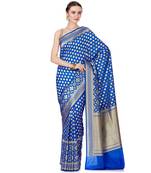 Blue woven banarasi silk saree with blouse
