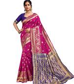 Pink woven art silk saree with blouse
