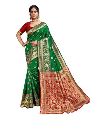 Green woven art silk saree with blouse 1