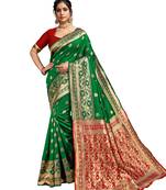 Green woven art silk saree with blouse