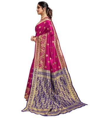 Pink woven art silk saree with blouse 2