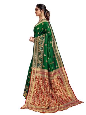 Green woven art silk saree with blouse 2