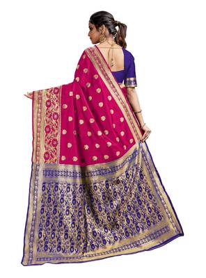 Pink woven art silk saree with blouse 3